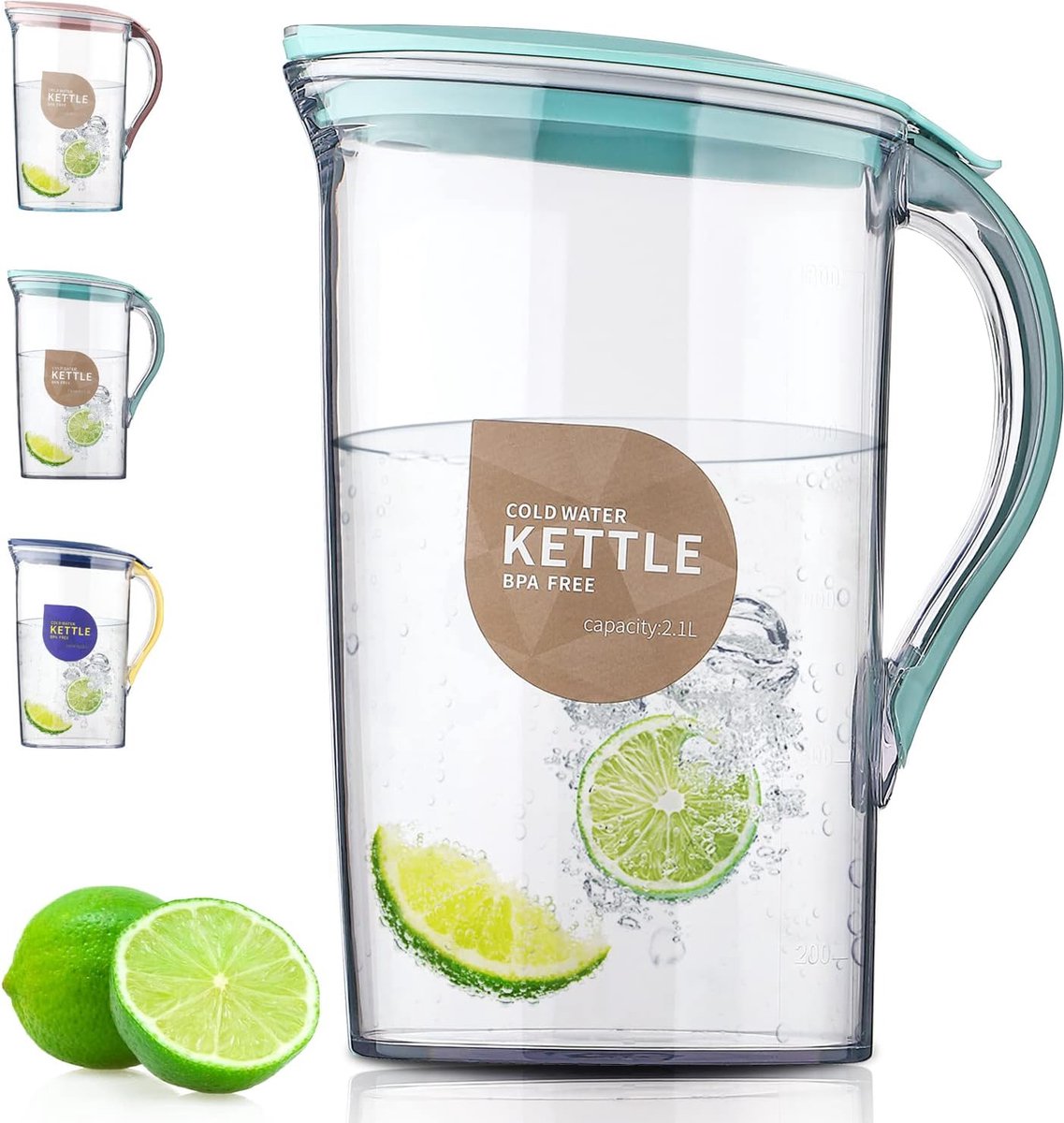 2L Glazen Karaf met Deksel en Handvat, Waterkan, Thee-kan