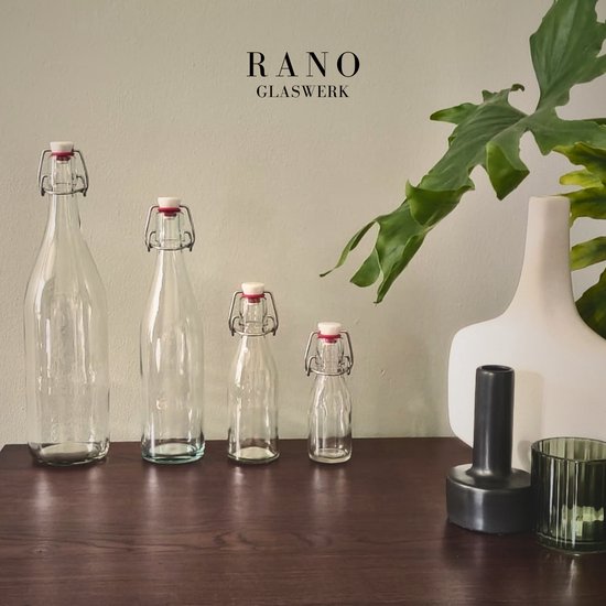 RANO - 12x beugelfles 1000ml / 1 liter | porseleinen dop | Luchtdicht | fles met beugelsluiting | beugelflessen | weckfles | inmaakfles | sapfles | glazen flesjes met dop | decoratie