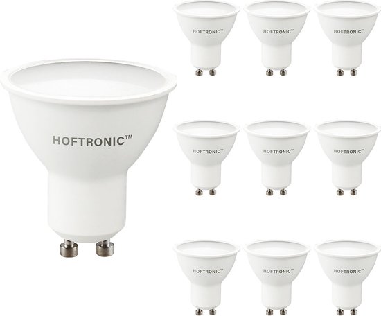HOFTRONIC - Voordeelverpakking 10X GU10 LED Spots - 4,5 Watt 400lm - Dimbaar - Vervangt 35 Watt - 2700K Warm wit licht - LED Reflector - GU10 LED lamp