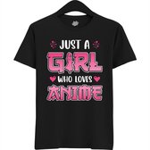 Just a girl who loves anime - Japans cadeau - Unisex t-shirt - grappig anime / manga hobby en verjaardag kado shirt - T-Shirt - Unisex - Zwart - Maat 4XL
