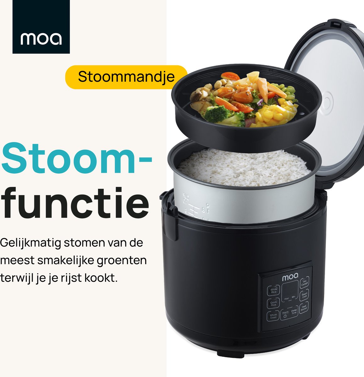 MOA Multicooker - 5L - Slowcooker - Rijstkoker met Stomer - BPA-vrij - Stoomkoker - Warmhoudfunctie - 700W -Zwart thumbnail 6