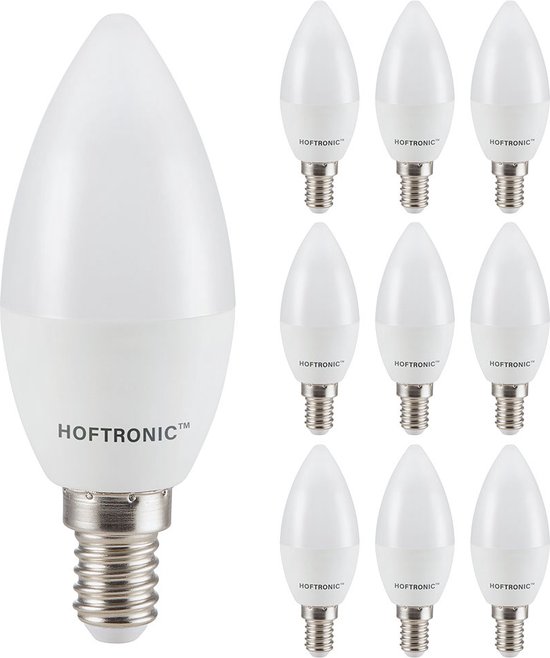 HOFTRONIC - Voordeelverpakking 10X E14 LED Lampen - 4,8 Watt 470lm - Vervangt 40 Watt - 6500K daglicht wit licht - Kleine fitting - C37 Kaarslamp kleine fitting