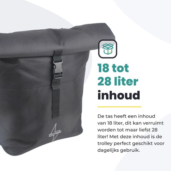 Voltano Fietstrolley Tas - Zwart - Fietstas en Trolley in 1 - 18-28 Liter - Koffer Fietstas - 100% Waterdicht van Voltano — afbeelding 5