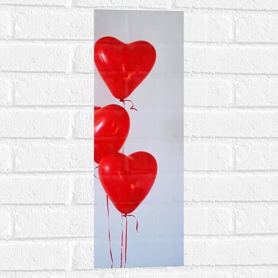 Muursticker - Ballonnen - Rood - Hart - Liefde - 20x60 cm Foto op Muursticker