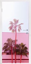 Deursticker Palm - Tuinposter - Roze - 90x205 cm - Deurposter