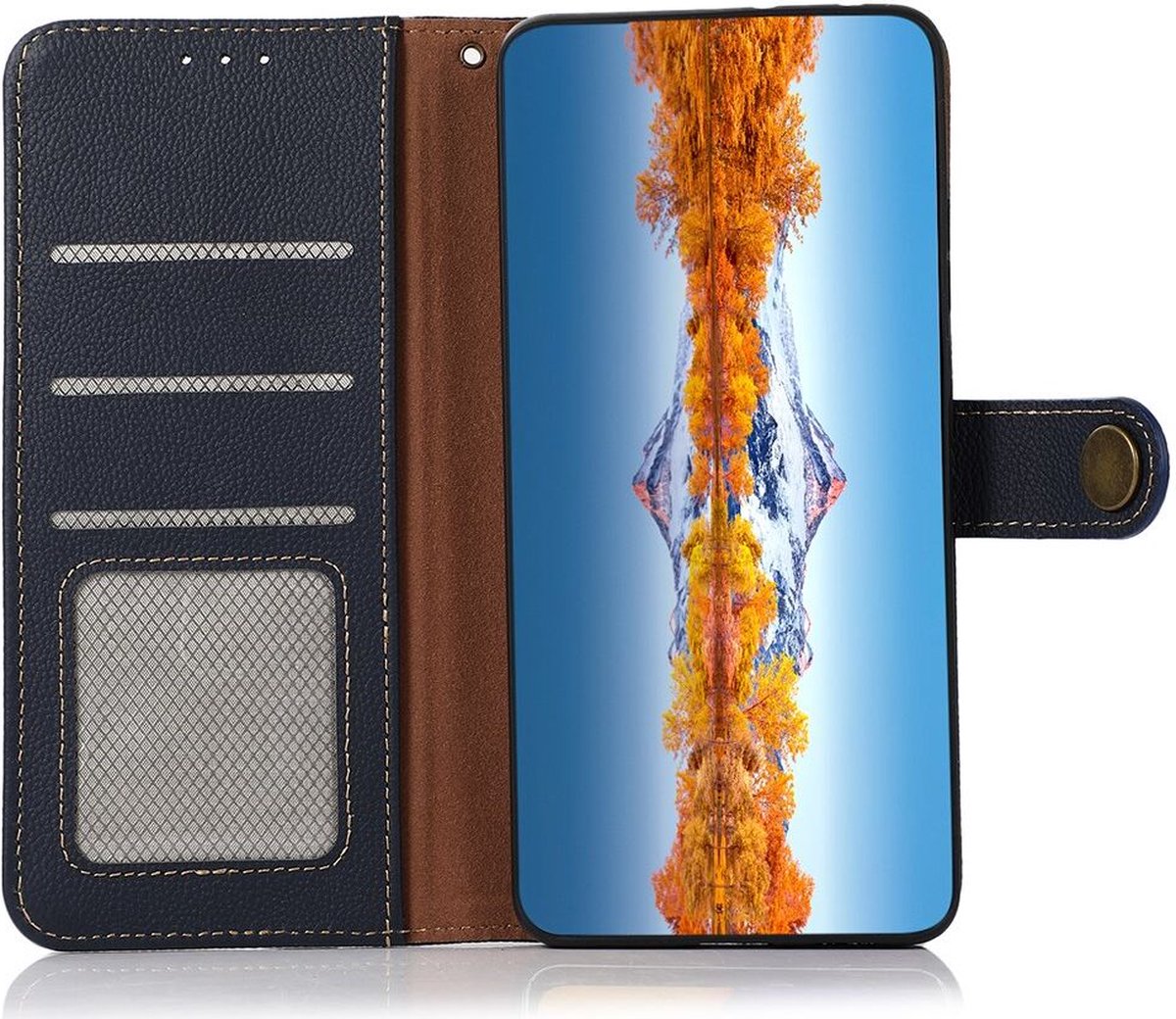 KHAZNEH Hoesje RFID Book Case Leer Blauw Geschikt voor Apple iPhone 15