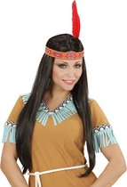 Widmann - Indiaan Kostuum - Shawabata Pruik, Indiaan Met Hoofdband En Veer - Zwart - Carnavalskleding - Verkleedkleding