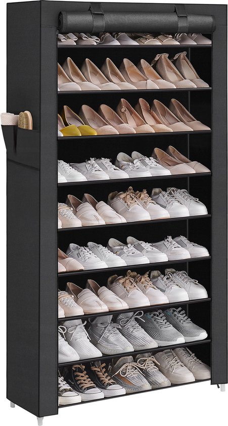 Grand porte-chaussures à 10 niveaux - jusqu'à 40 paires de chaussures - 88 cm de large et 160 cm de haut - Noir
