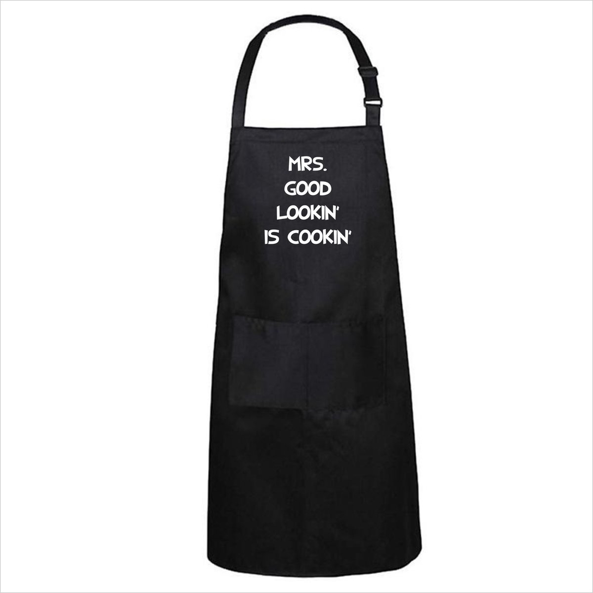 Keukenschort Mrs. Good Lookin' is Cookin' - One Size - Zwart - moederdag cadeau - mama cadeau - cadeau voor haar - cadeau voor vriendin - keukenschort met tekst