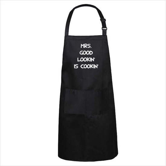 Tablier de cuisine Mrs. Good Lookin' is Cookin' - One Size - Zwart - cadeau de fête des mères - cadeau de maman - cadeau pour elle - cadeau pour petite amie - tablier de cuisine avec texte