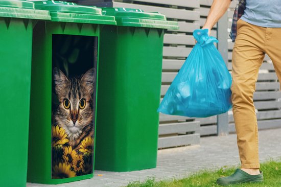 Autocollant pour contenant Chat - Jaune - Fleurs - Botanique - 38x80 cm - Autocollant Kliko
