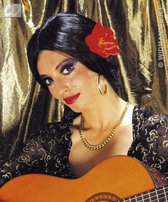 Widmann - Spaans & Mexicaans Kostuum - Pruik, Carmen Met Bloem - Zwart - Carnavalskleding - Verkleedkleding