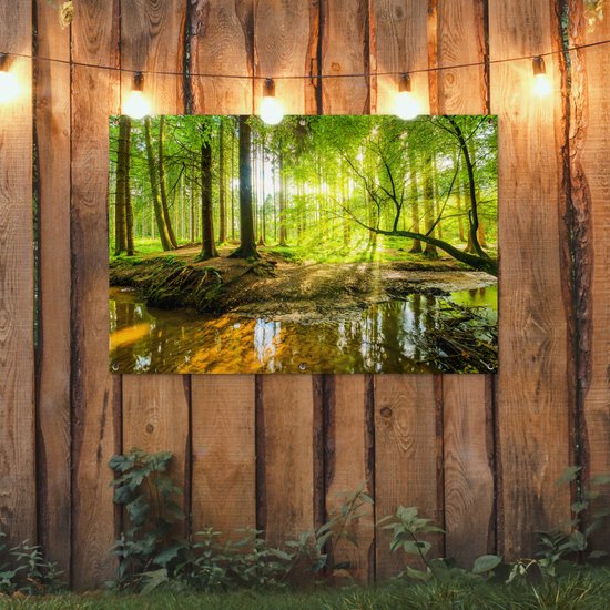 Affiche de jardin - Toile de jardin - Posters de jardin extérieur - Forêt - Paysage - Water - Arbres - Soleil - Vert - Nature - 120x80 cm - Jardin