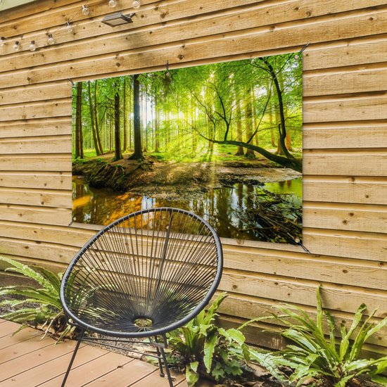 Affiche de jardin - Toile de jardin - Posters de jardin extérieur - Forêt - Paysage - Water - Arbres - Soleil - Vert - Nature - 120x80 cm - Jardin