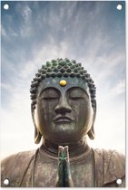 Tuindecoratie Boeddha hoofd - Buddha - Lucht - Spiritueel - Meditatie - 40x60 cm - Tuinposter - Tuindoek - Buitenposter