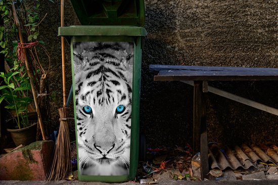 Autocollant pour contenant Animaux - Tigre - Yeux - Blauw - Zwart et blanc - 44x98 cm - Autocollant Kliko