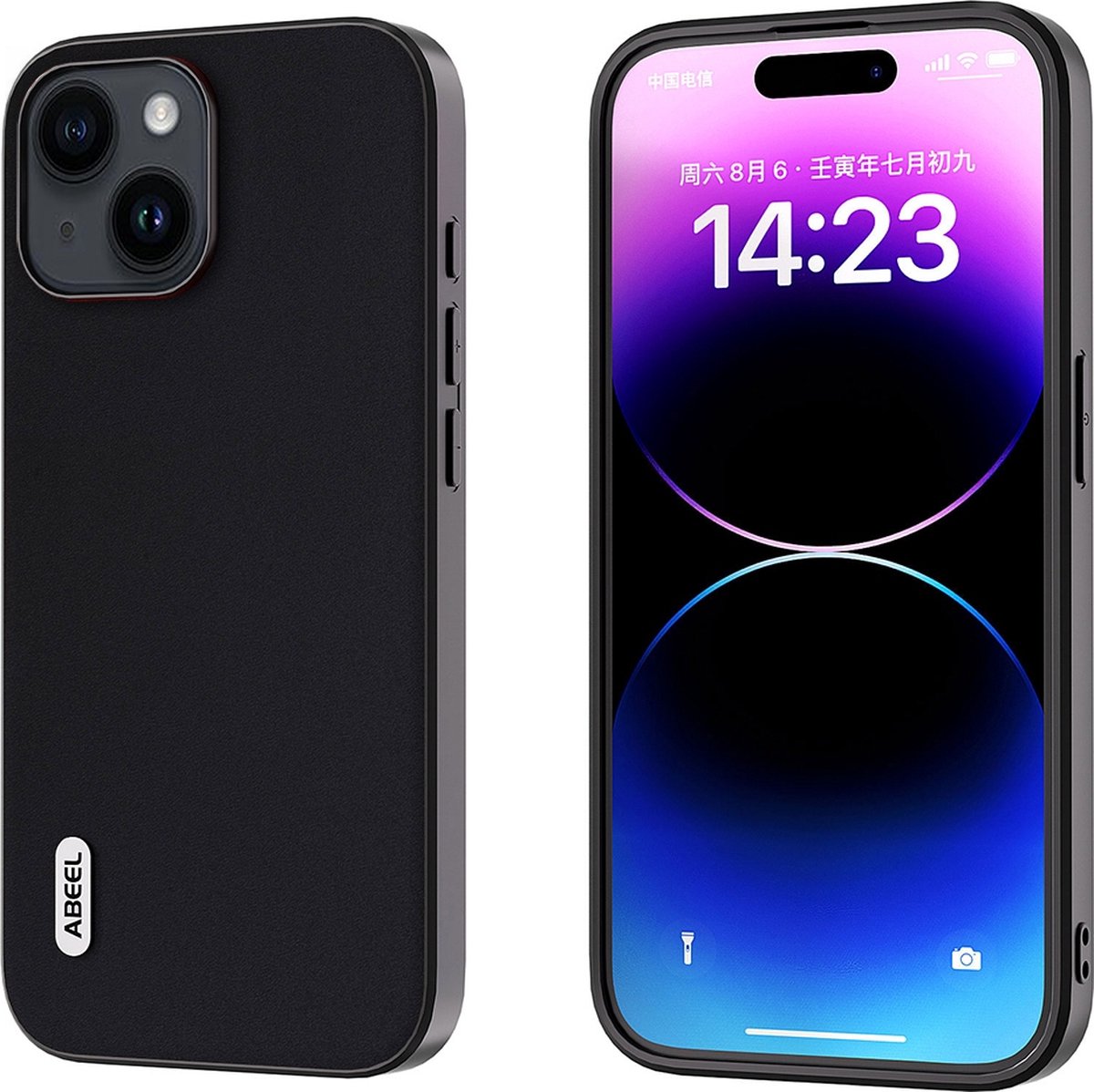 ABEEL zwart lederen telefoonhoesje voor iPhone 14 Plus