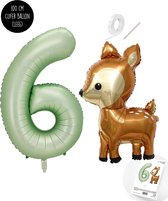 Snoes - Bambi Basis ballon set XXL Cijferballon Olijf Nude 6 - Lief Hert + Cijfer Ballon 6 Jaar - Helium Geschikt