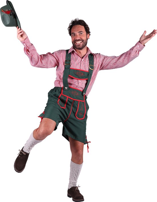 Oktoberfest Klaus lederhosen vert et chemise rouge-blanc - Taille M