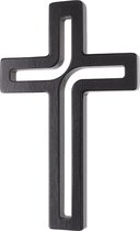 Houten modern hangend kruis - 30x18x1,8 cm - Zwart
