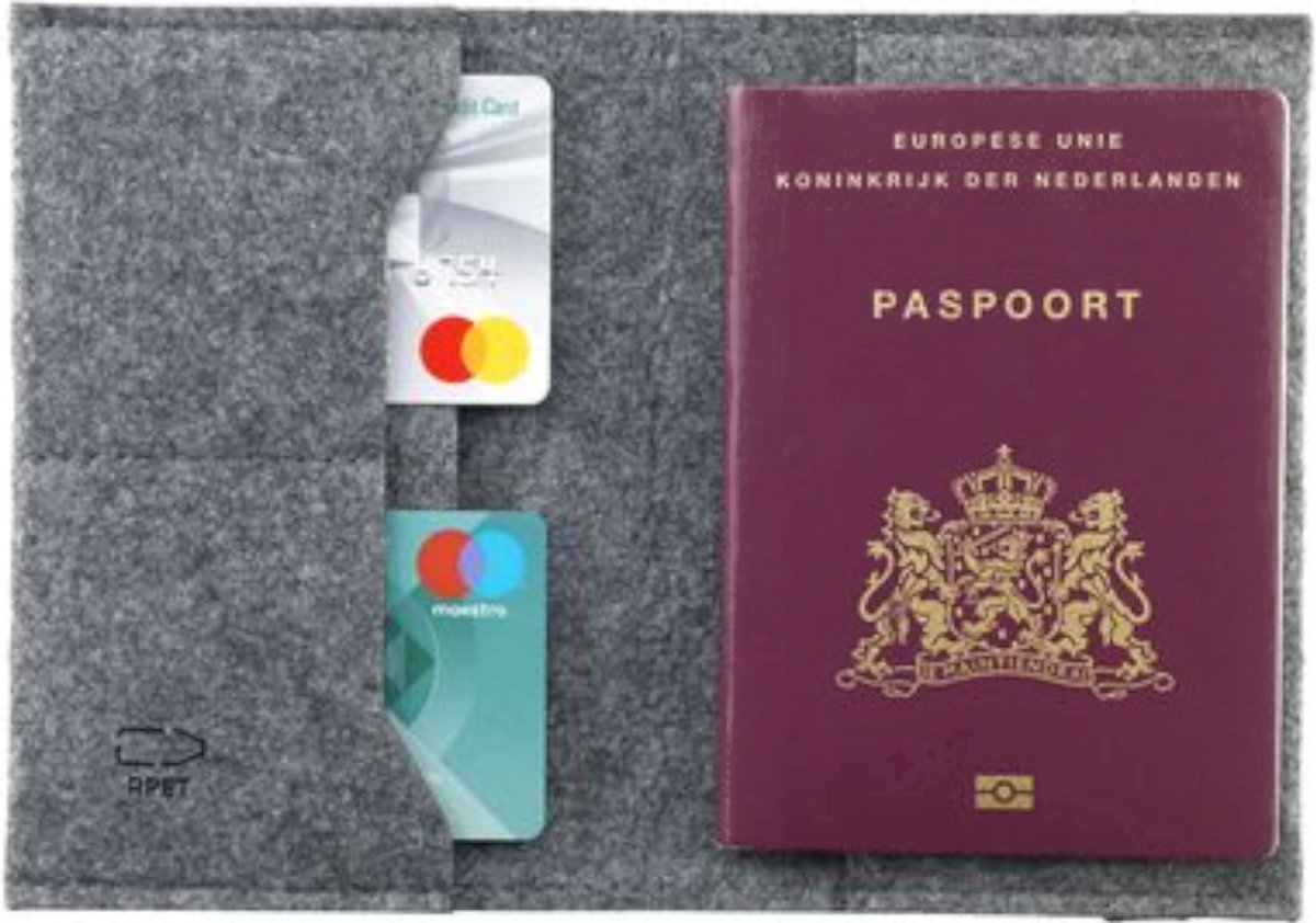 Etui voor Paspoort Autopapieren en Pasjes - Paspoorthoes - Unisex - Duurzaam - Vilt Grijs