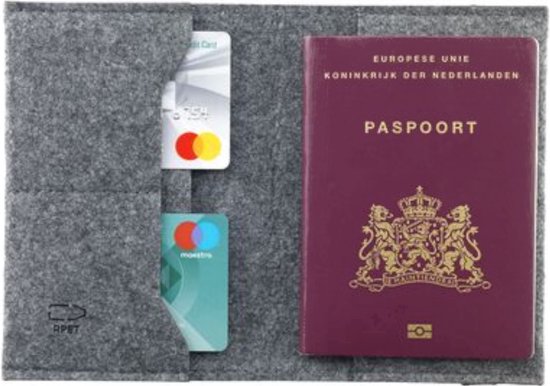Etui voor Paspoort Autopapieren en Pasjes - Paspoorthoes - Unisex - Duurzaam - Vilt Grijs - Gratis Verzonden