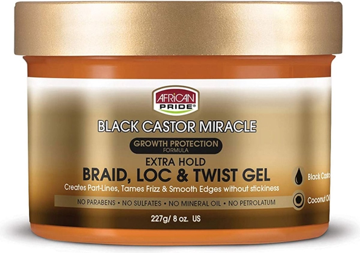 AFRICAN PRIDE- BLACK CASTOR MIRACLE - BRAID LOC TWIST GEL 8OZ