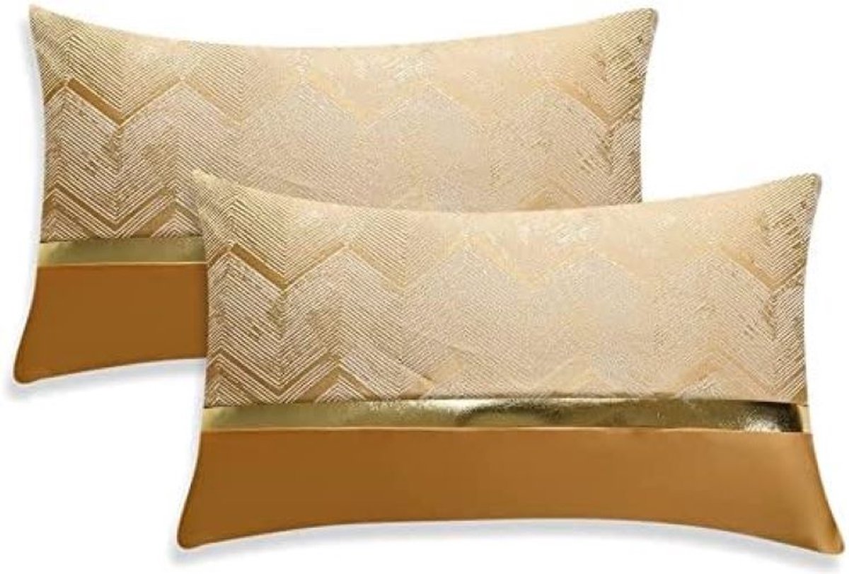 Set van 2 kussenslopen voor bank, auto, slaapkamer, luxe, moderne, minimalistische gouden leren naden, golfstrepen, sierkussen, kussenhoes, kussenhoes, 30 x 50 cm (goud)
