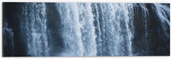 Dibond - Waterval - Water - Stenen - Rots - Wit - 60x20 cm Foto op Aluminium (Wanddecoratie van metaal)