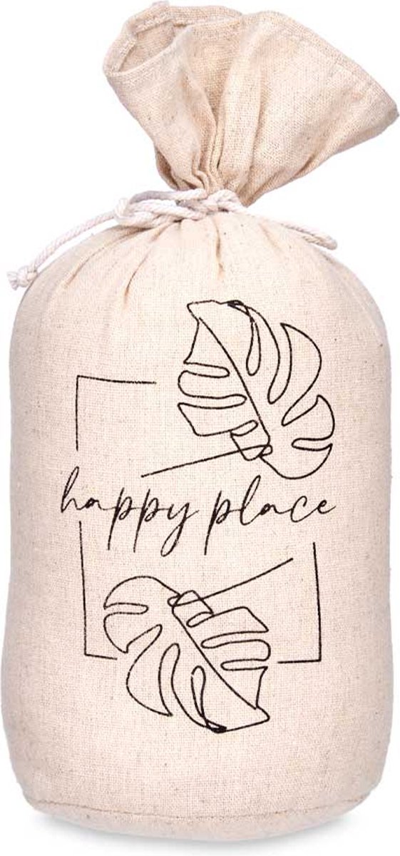 Giftdecor Deurstopper - 1 kilo - beige - canvas - Happy place - D13 x H26 cm