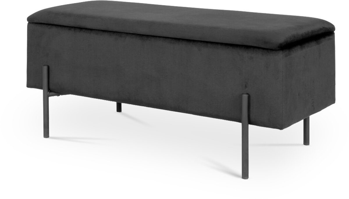 Artichok Marlou velvet bankje met opbergruimte zwart - 95 x 46 cm