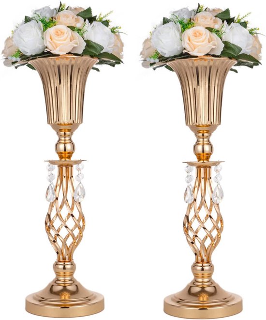 2 Pack Hoge Kwaliteit Luxe Vazen 20 "Tall Gold Flower Stand Road Guide Metalen Flower Stand voor Bruiloft Receptie Bruiloft Center