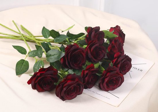 12 stuks kunstrode rozen met lange steel, kunstzijden rozen voor thuis, omkeerbare decoraties
