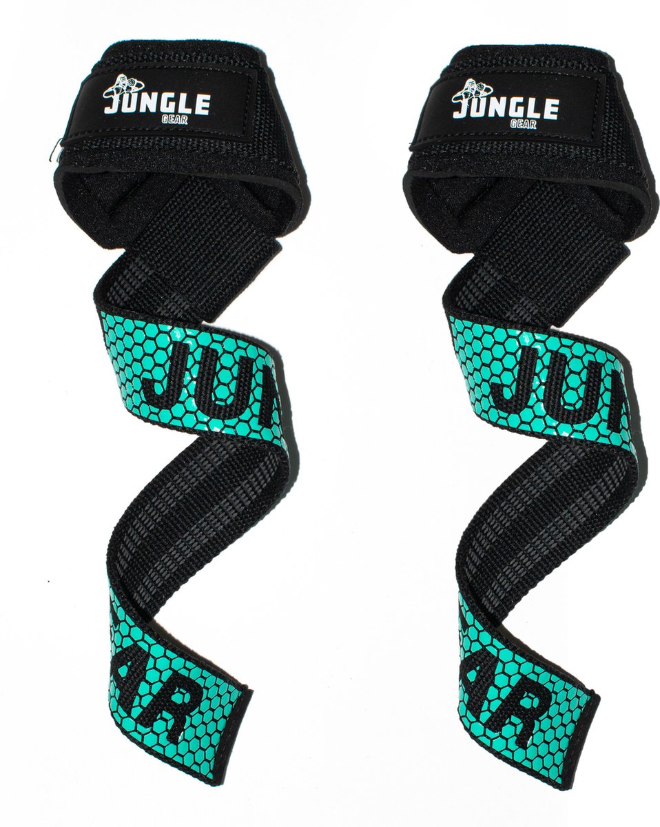 Jungle gear - lifting straps - extra grip - hoogste kwaliteit grip - pull day - gymtool - blauw/groen