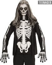 Widmann - Spook & Skelet Kostuum - Skelet Andrea Tiener Shirt Jongen - Zwart - Maat 164 - Halloween - Verkleedkleding