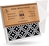 Artdeco Wit op zwart, 5-pack (3 patroon, 2 witte) Zweedse vaatdoeken, milieuvriendelijk, herbruikbaar, duurzaam, biologisch afbreekbare cellulosesponsreinigingsdoeken, vervangende washandjes voor papieren handdoeken