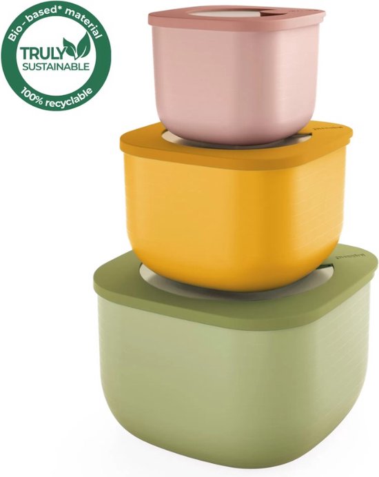 Guzzini - STORE&MORE - Set de 3 - DEEP - koelkast de rangement hermétiques pour réfrigérateur/congélateur/micro-ondes - Vert Jaune Rose