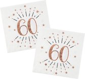 Verjaardag feest servetten leeftijd - 50x - 60 jaar - rose goud - 33 x 33 cm