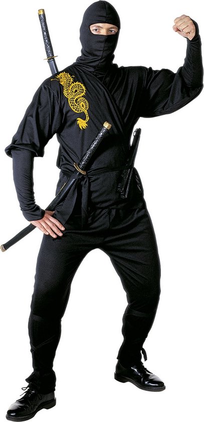 Widmann - Ninja & Samurai Kostuum - Ninja Golden Dragon Bruce Lee Kostuum Man - Zwart - Large - Carnavalskleding - Verkleedkleding