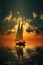 Poster Zeilboot | Poster Sunset | Zonsondergang Kunst | Poster Zon | Woondecoratie | 51x71cm | RTB | Geschikt om in te Lijsten