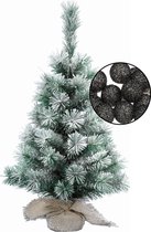 Mini kerstboom besneeuwd met verlichting - in jute zak - H60 cm - zwart