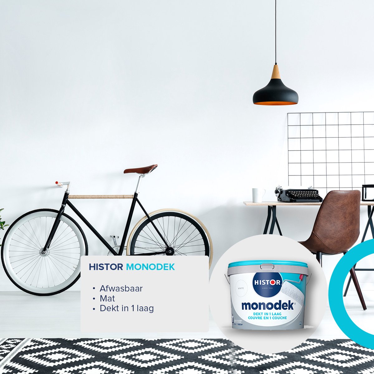 Histor Monodek – Muurverf Binnen Mat – Dekt in 1 Laag – Afwasbaar – Geurarm en Oplosmiddelvrij – Met Ultra Dense Technology voor Extra Dekkracht – Voor Binnen – RAL 9010 – 2,5L – foto 5