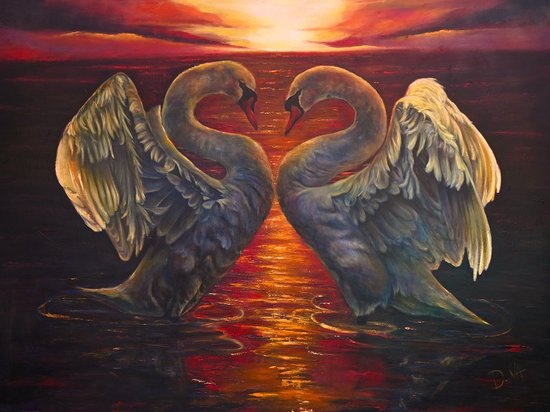 Peinture sur verre - Swans Sunset - Artprint sur verre acrylique 80 x 60 - Art sur verre