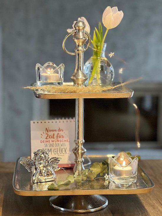 Brandsseller Etagère van aluminium | 3 etages | Hoogte ca. 58 cm | Handgemaakt | Vierkant | Tafeldecoratie | Serveerstandaard 206462 zilver