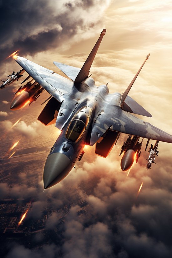 Affiche F16 | Avion de Jet Poster | Avion de chasse Poster | Décoration d'intérieur | 51x71cm | Convient pour Cadres