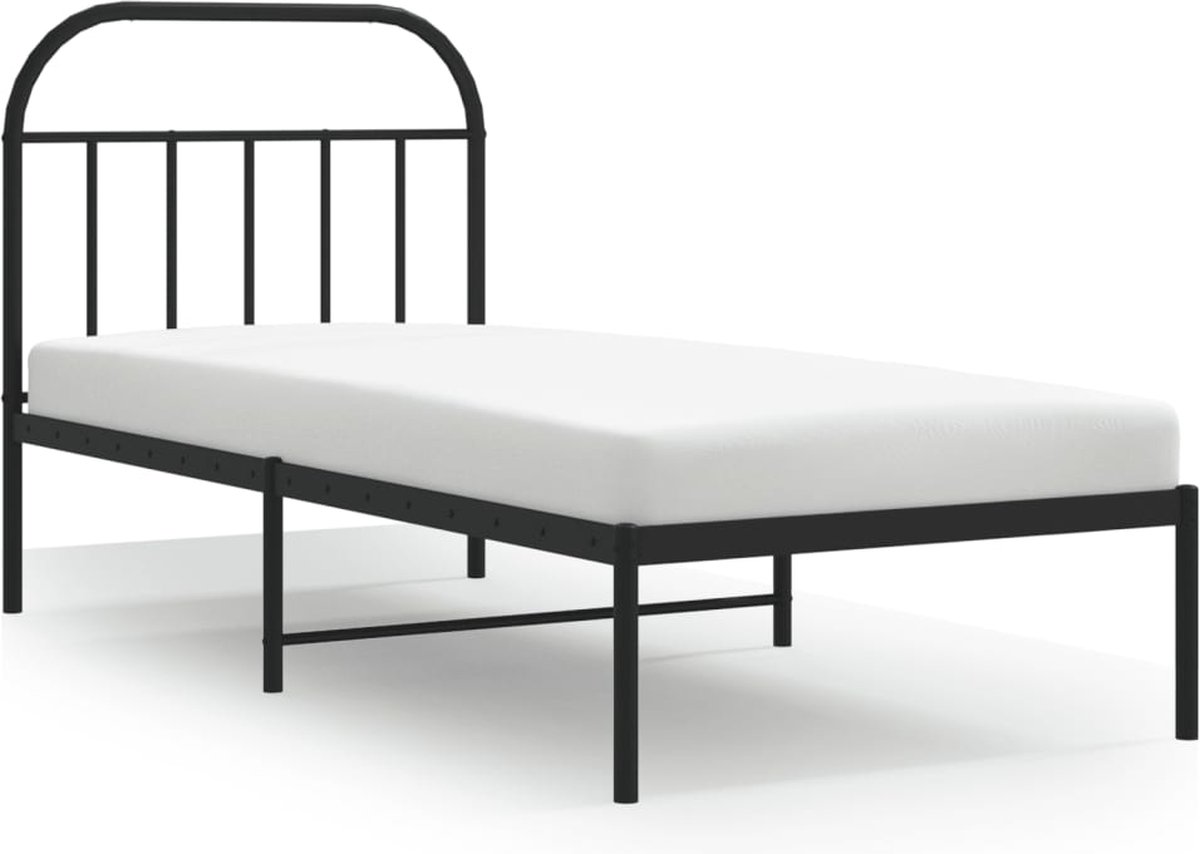 VidaXL Bedframe Met Hoofdbord Metaal Zwart 120x200 cm, Twijfelaar, Bedbodem, Slaapkamermeubel, Tweepersoonsbed