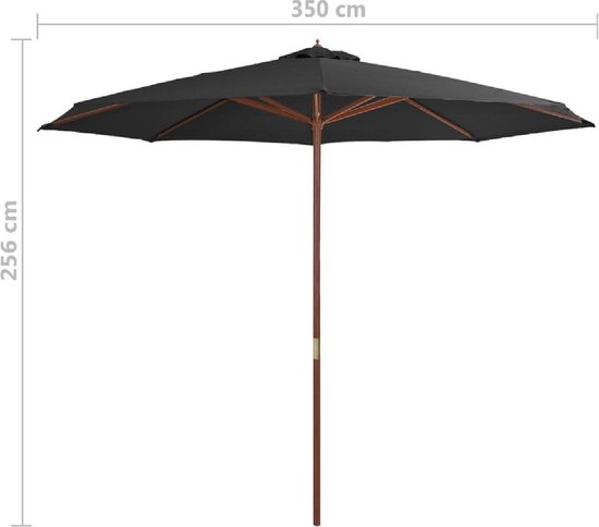 Tuin parasol Zwart Antraciet met Houten Paal 350CM - Tuinparasol -  Stokparasol tuin -... | bol.com