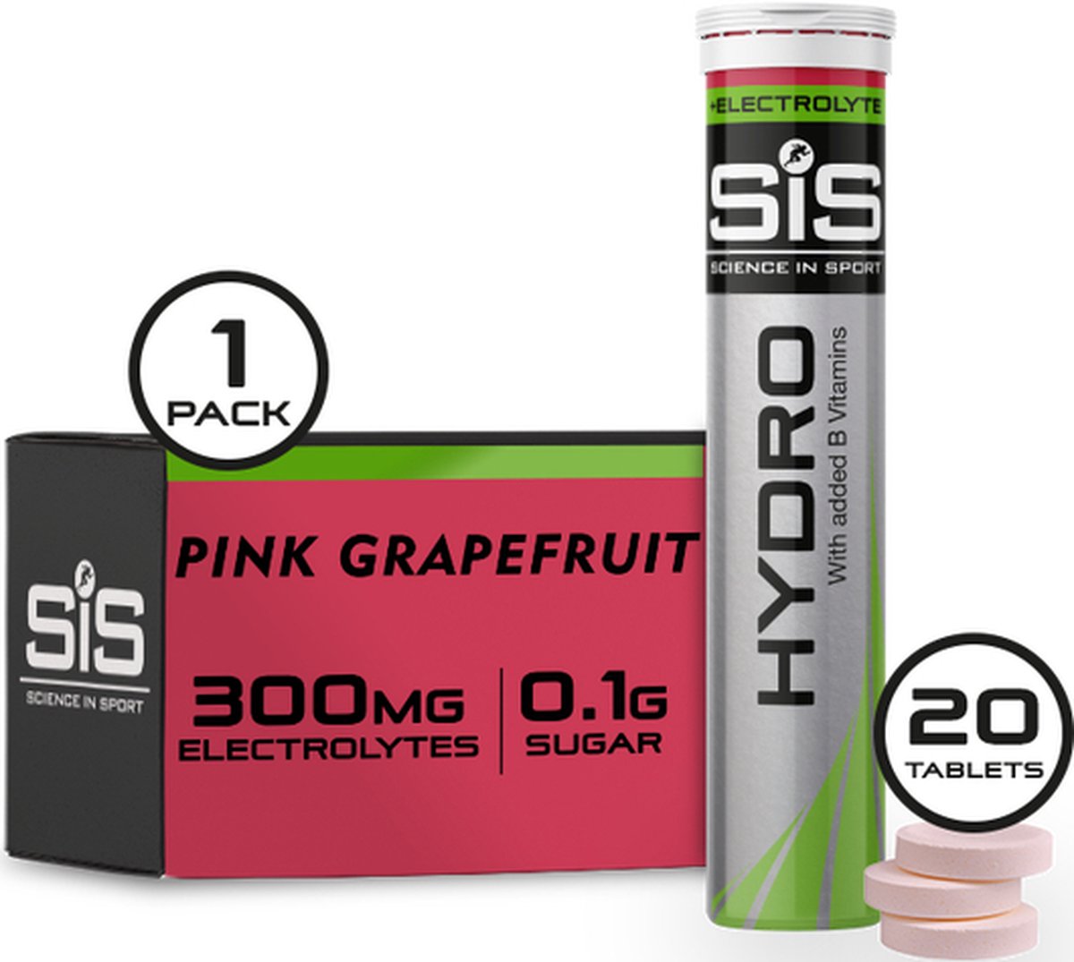 Science in Sport - SIS Go Hydro Bruistabletten - 300mg Elektrolyten - Pink Grapefruit Smaak - 20 Tabletten