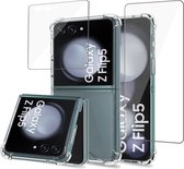 Hoesje + Screenprotector geschikt voor Samsung Galaxy Z Flip 5 - Folie Screen Protector - Extreme Shock Cover Transparant