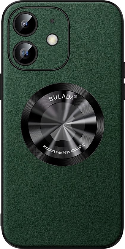 Sulada Soft case Microfiber leer en shockproof en lensbeschermer met magnetische ring voor de iPhone 12 Groen